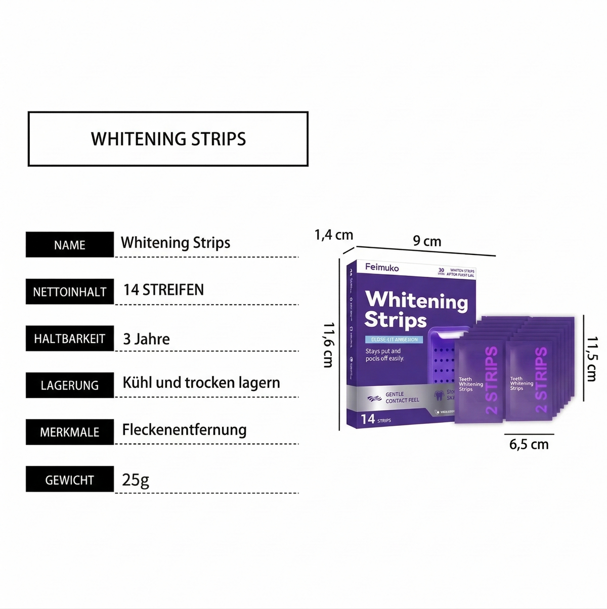 Lila Zahnaufhellungsstreifen - Anwend. peroxidfrei